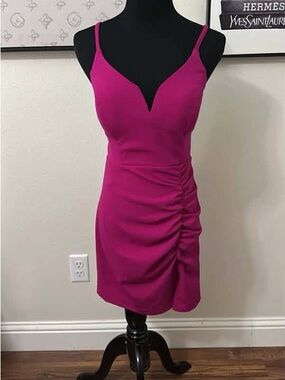 Sleeveless V-Neck Ruched Mini Dress - Pink